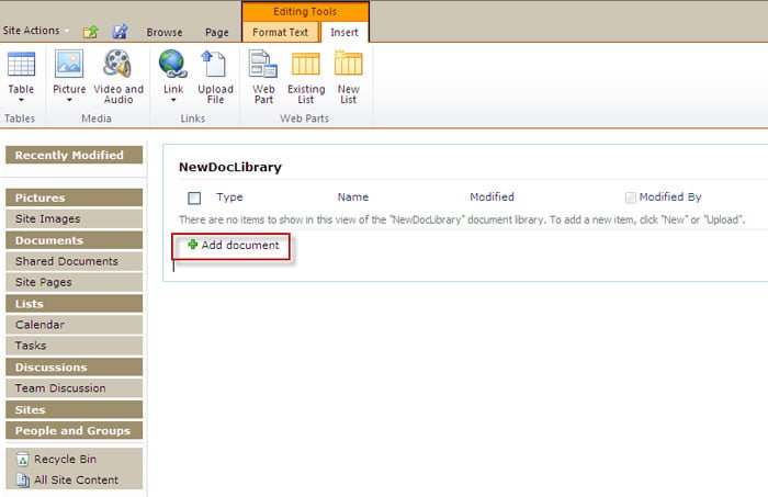 Add Document to Document Library SharePoint 2010 Add Document to Document Library SharePoint 2010