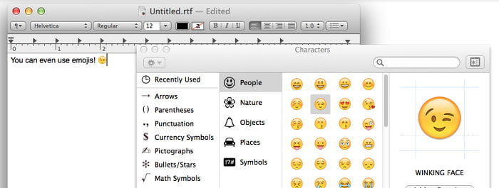 special characters type instert mac os x