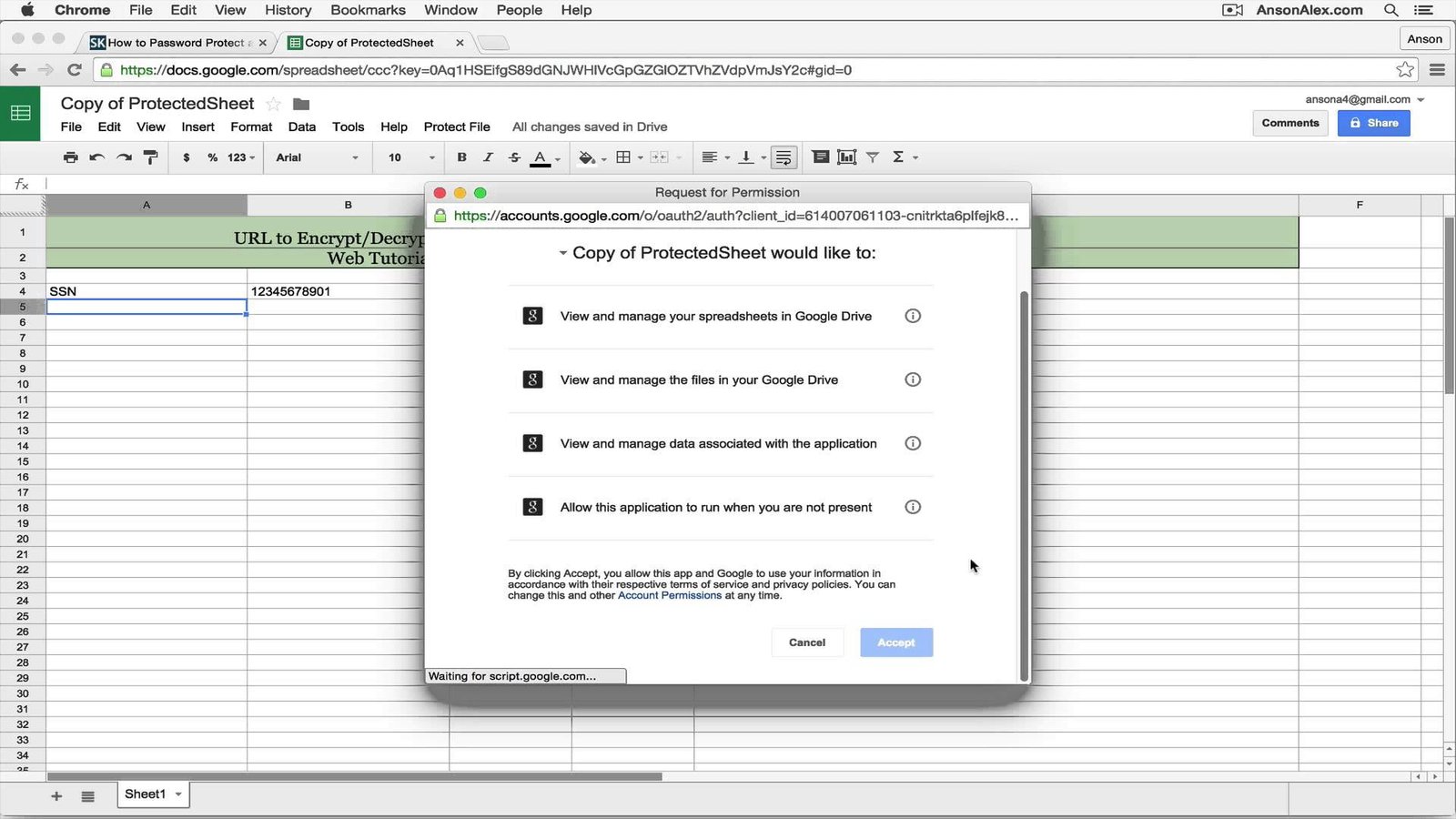 Google Drive Password Protect Lock Spreadsheet Video AnsonAlex