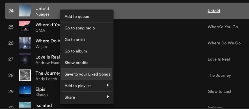 Adding Song to Liked Songs in Spotify