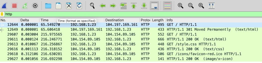 Applying an HTTP Filter in Wireshark