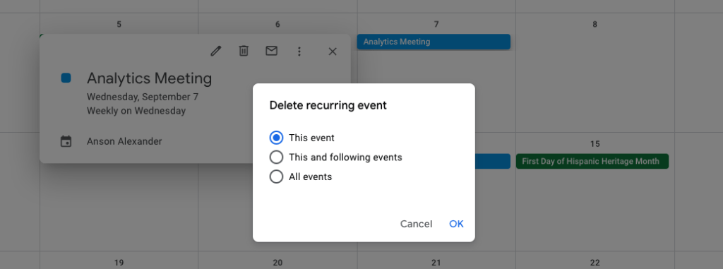 Deleting a Recurring Event in Google Calendar