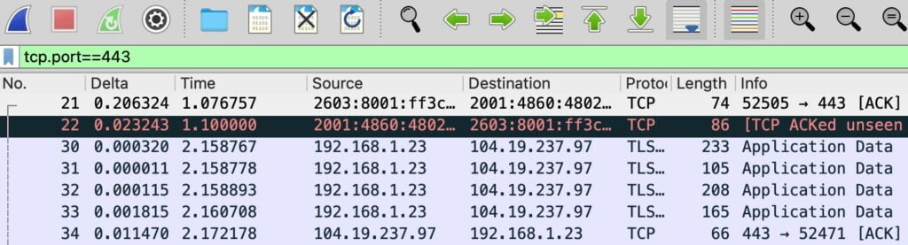 Filtering Secure Traffic on Port 443 in Wireshark