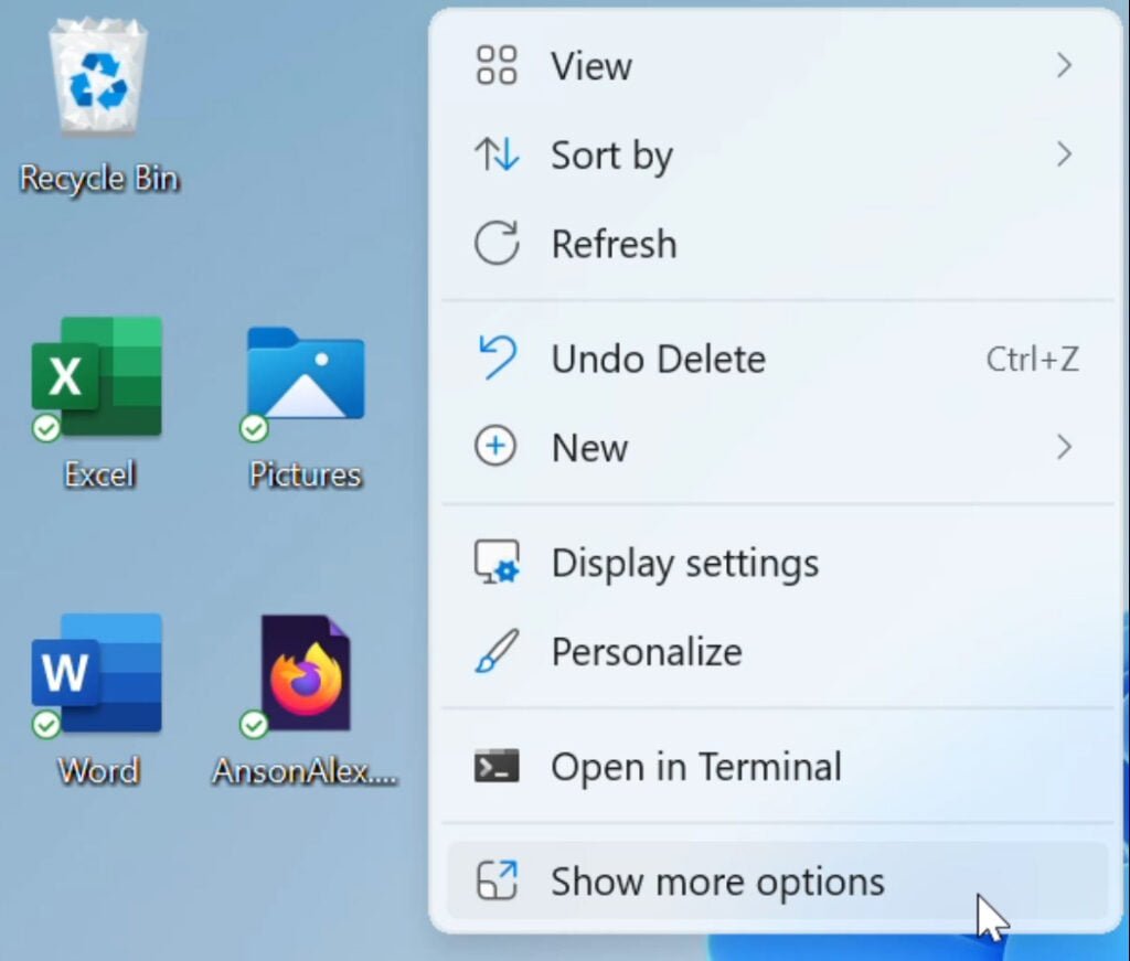 Right Click Desktop Shortcut Windows 11