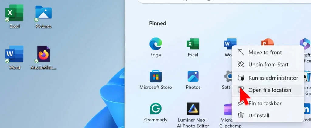 Right Click from All Apps to Create Desktop Shortcut Windows 11