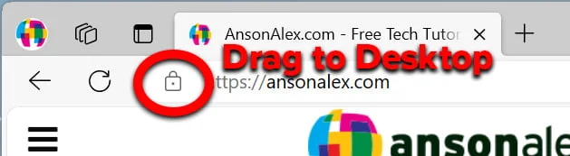 Drag Lock to Create Desktop Shortcut to Website Windows 11