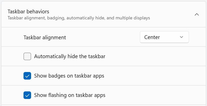 Windows 11 Taskbar Behaviors