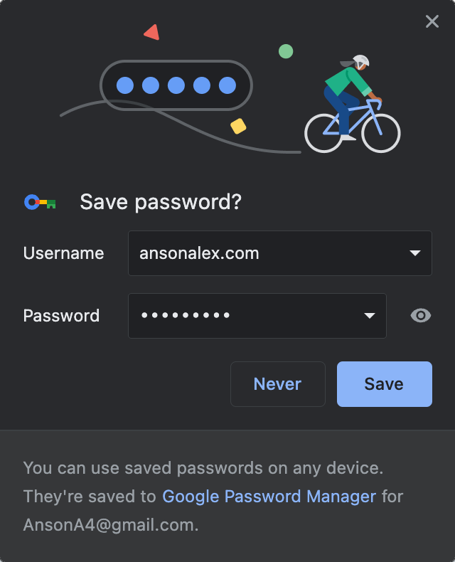 Google Chrome save password popup
