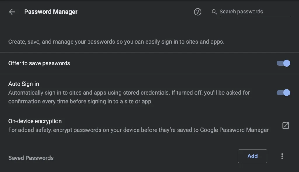 Google Chrome Password Manager
