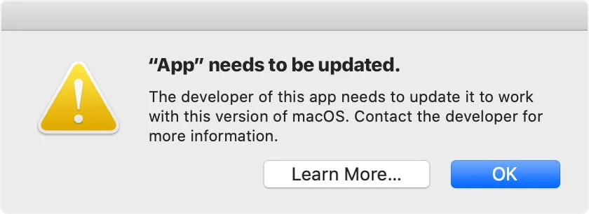App Needs to be Updated macOS 10.15 Catalina