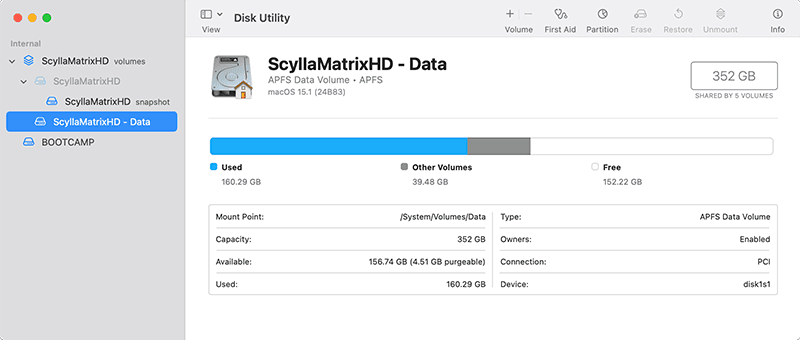 Disk Utility erasing an APFS volume
