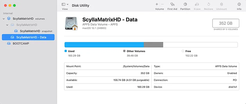 Disk Utility erasing an APFS volume