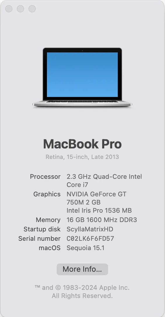 About This Mac showing Mac model and serial number