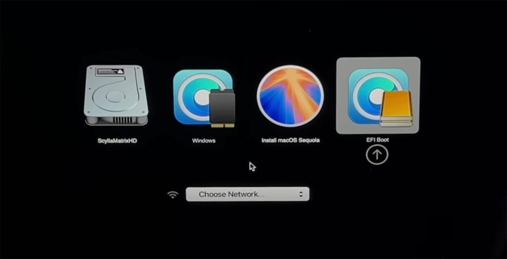 Mac boot picker showing EFI Boot for OpenCore Sequoia installer