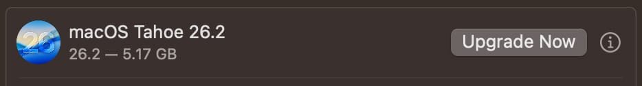 System Settings showing a macOS Tahoe upgrade available in Software Update