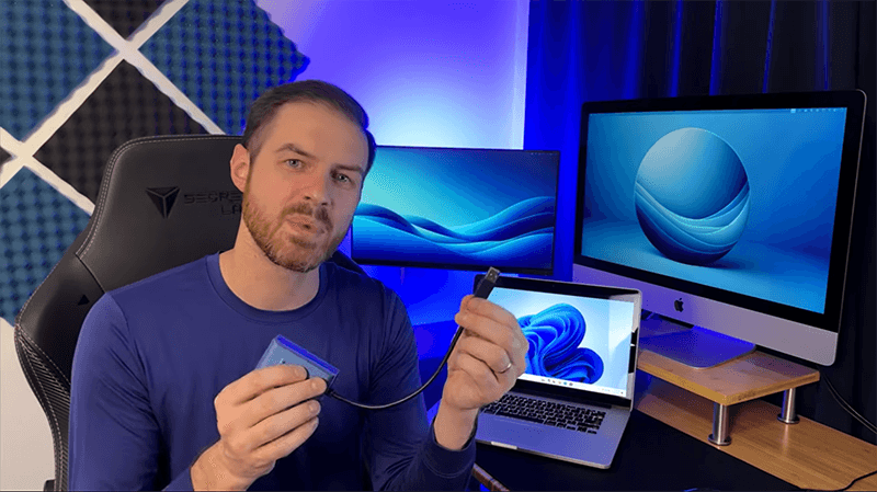 Windows 11 setup screen requesting an internet connection, with the solution being Ethernet via a USB to Ethernet adapter on a Mac